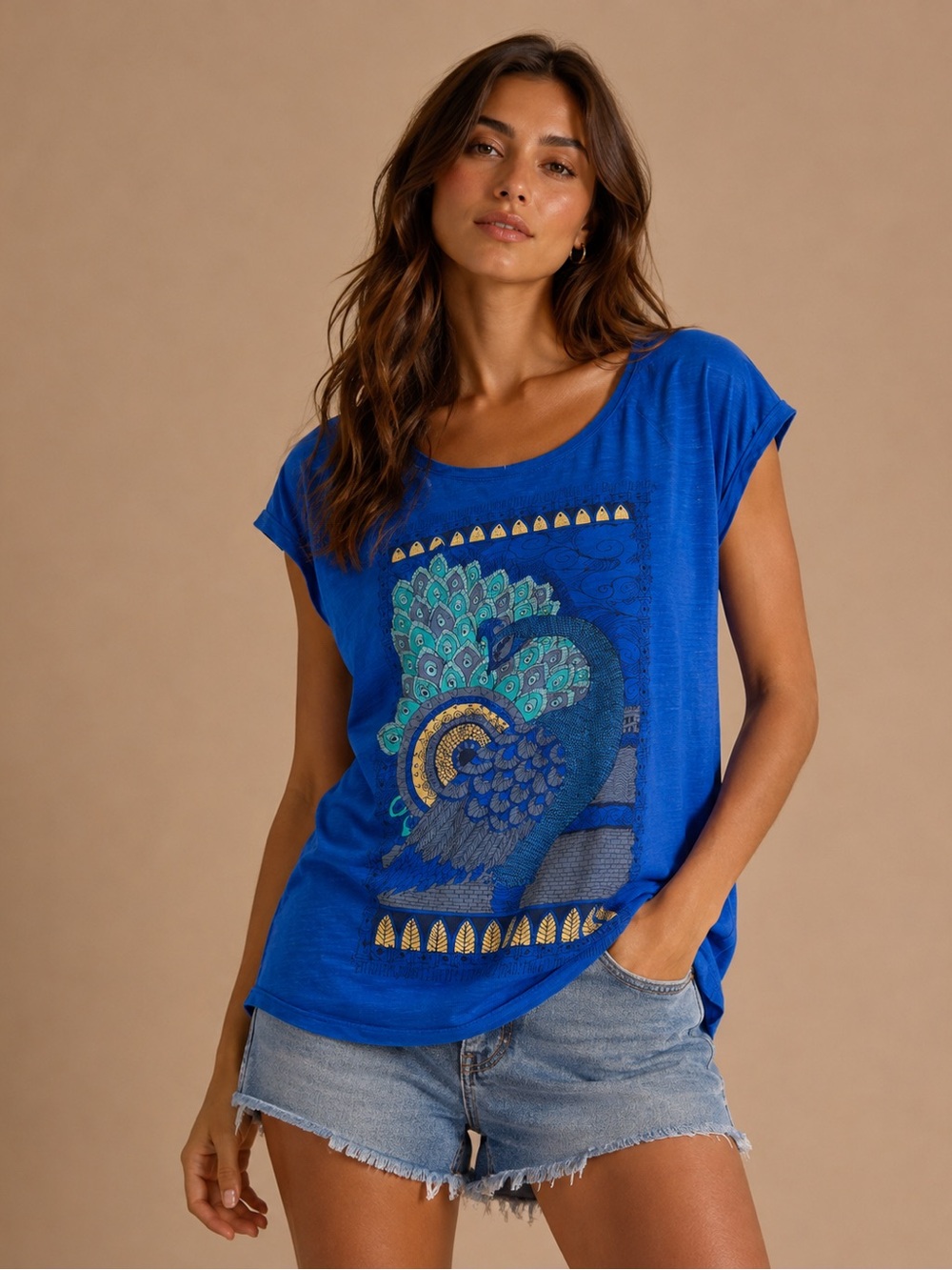 Lucky Brand Blue Peacock Graphic T-Shirt Size M